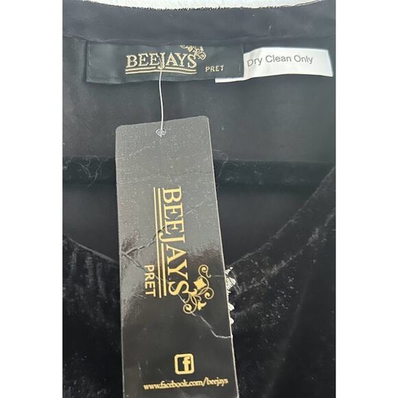 NWT Beejays Pret Pakistani Tunic Dress Women's Black Velvet Embellished - Picture 9 of 9